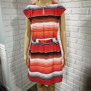Banana Republic Ladies Size 2 Orange Pink Red White & Black Sleeveless Dress